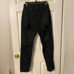 American Eagle black ripped mom jeans- Size 2 (regular)
